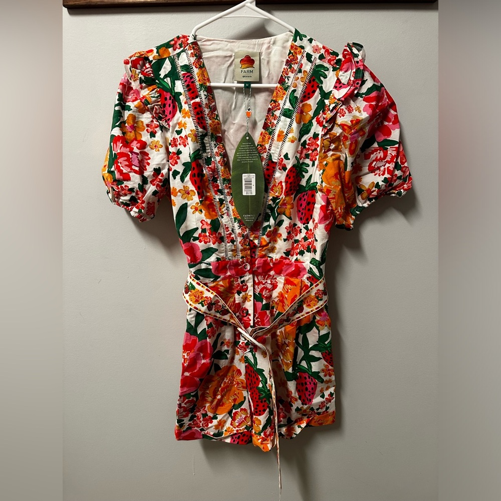 NWT FARM Rio Off-White Flowerful Sketch Romper